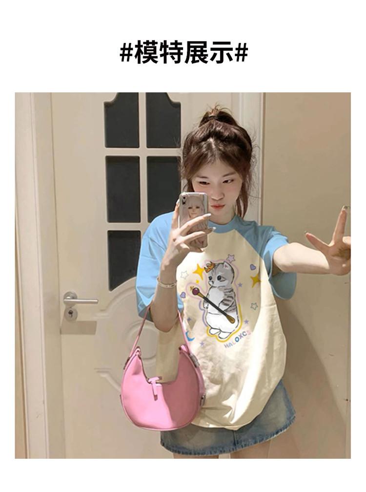 American cartoon shoulder short-sleeved T-shirt for women