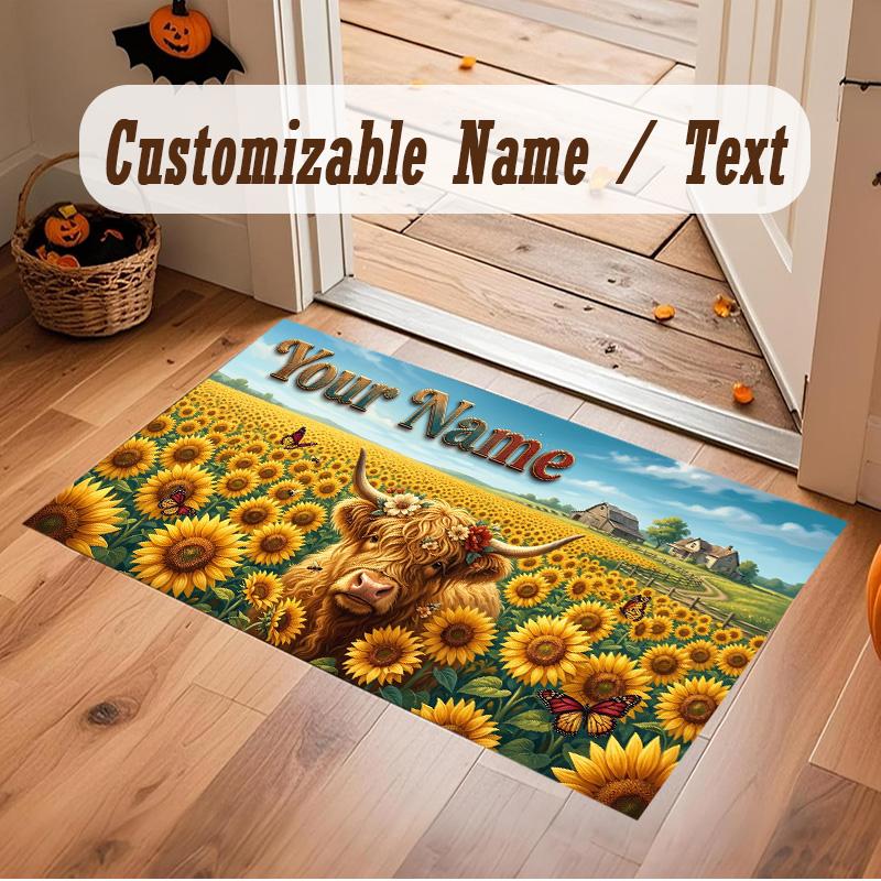 Floral Garden Theme Soft Crystal Velvet Rug Custom Name & Text Print Non Slip Floor Rug for Bedroom Living Room