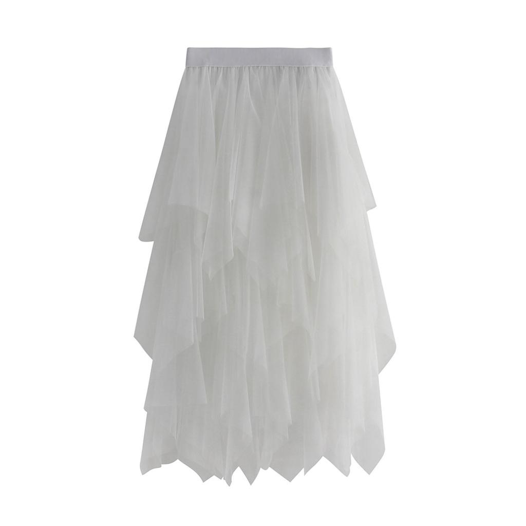 Gonna alla moda sexy da donna in rete a tinta unita, gonna a bolle irregolare in tulle elastico, vita quotidiana e vacanza
