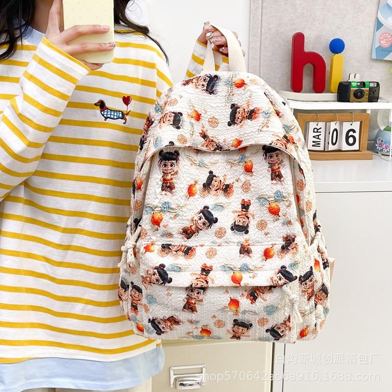 Schoolbag cute ins Korean version printed cartoon character backpack high school student large capacity schoolbag trend Aobing, backpack