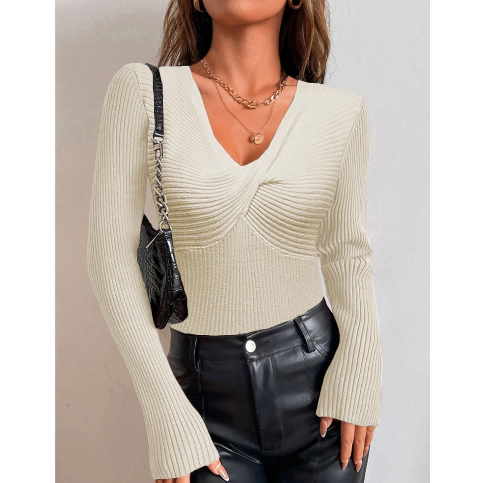 Женский свободный повседневный витой пуловер вязаный свитер базовый свитер топ базовый свитер топ L бежевый 1549₽