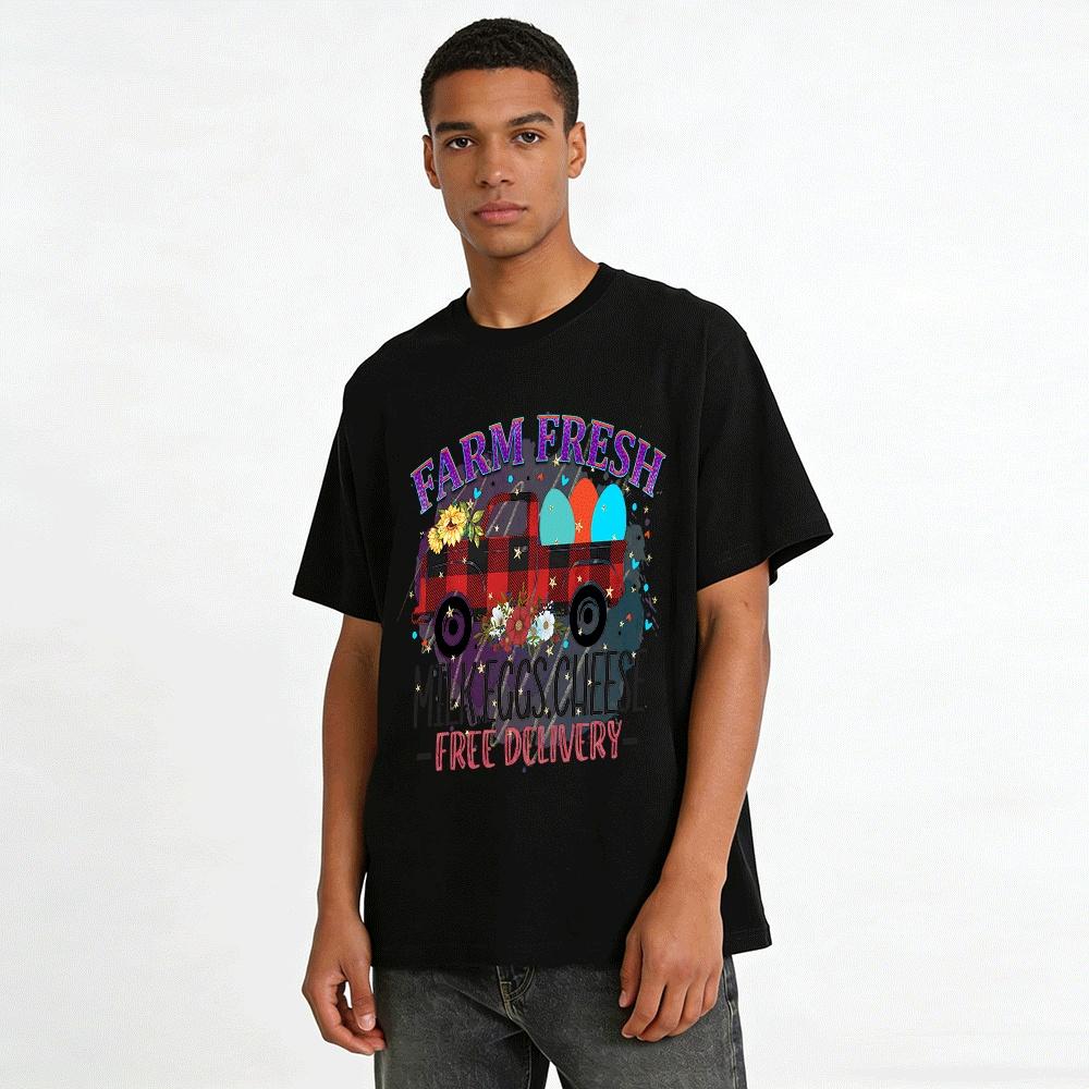 Easter Farm Fresh Milk Eggs Cheese Free Delivery Top Pure cotton T-shirt