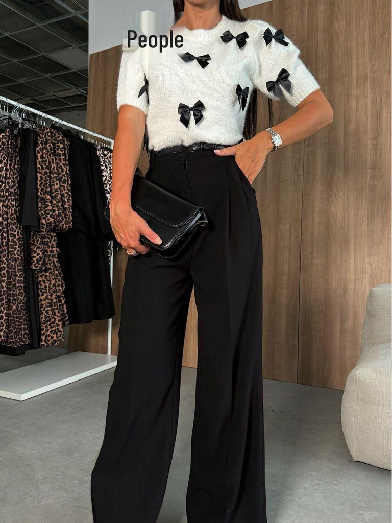 2025 Autumn European and American High-Waisted Solid Color Casual Pants