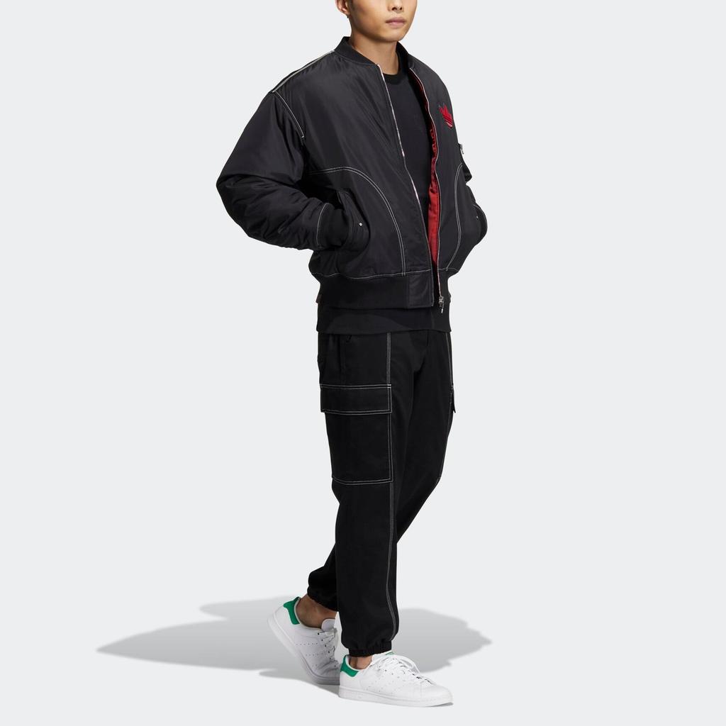 adidas Originals Clover Plaid Logo Print Reversible Zip-Up Cotton Jacket Men Jackets Black HY7276