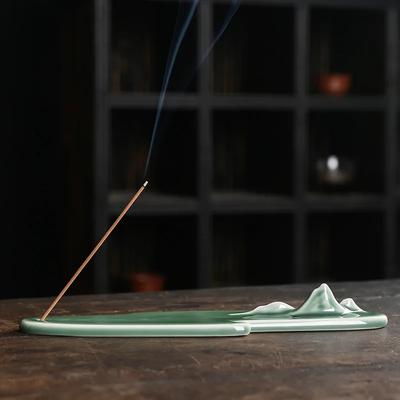 1pc, Incense Stick Holder Celadon Green Ceramic Handicrafts Incense Stick Holder Censer Home Decor Zen Meditation Yoga Ornament