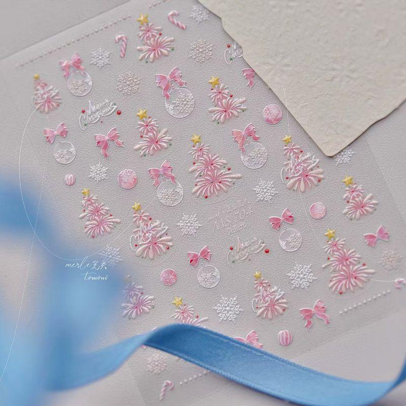 

Christmas Bowknot Nail Stickers Fresh Internet Hot Nail Sticker Ins Style [Send Tweezers]] Pink Christmas Tree