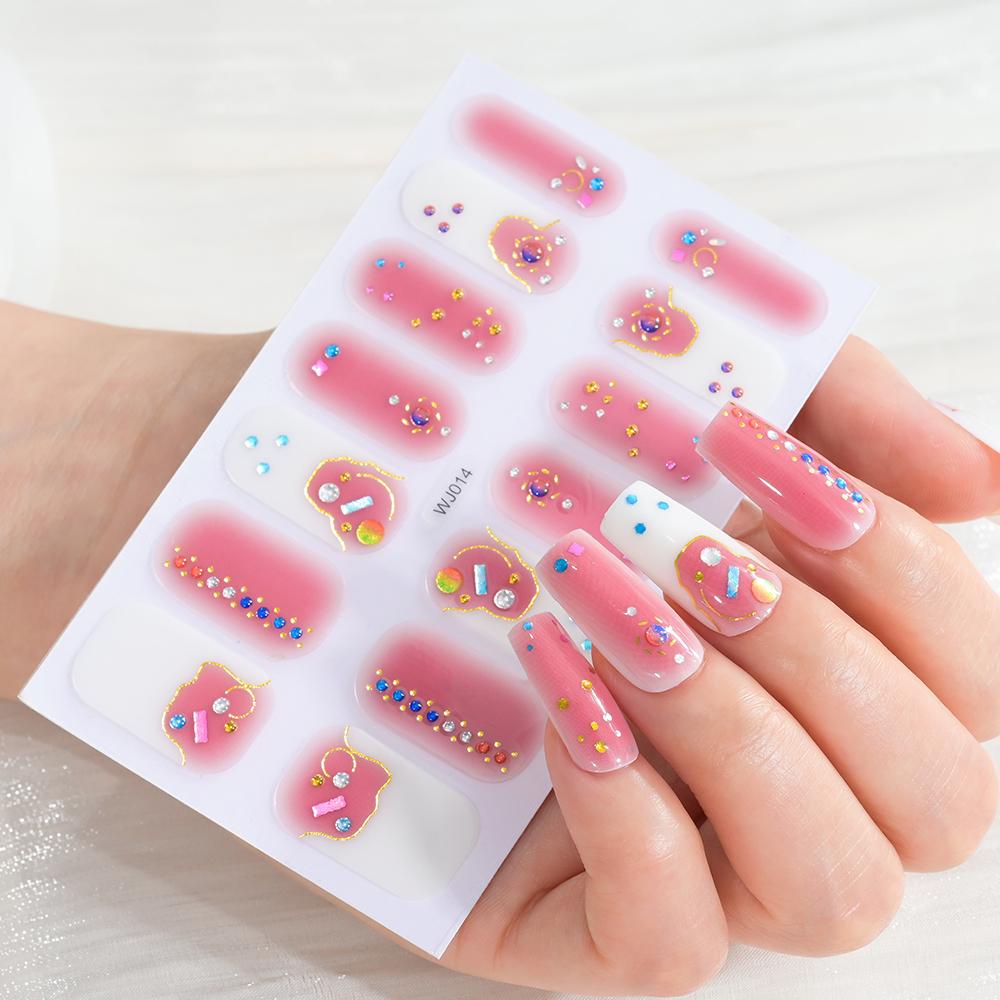 14 Tips/sheet Women Girls Full Cover Self-adhesive Nail Polish Stickers Baking Free Marble, Shell Pattern Nail Wrap Decals Decor