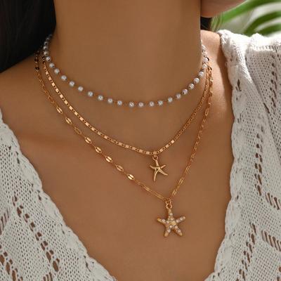 Pearl Starfish Pendant Necklace Set - Versatile and Trendy