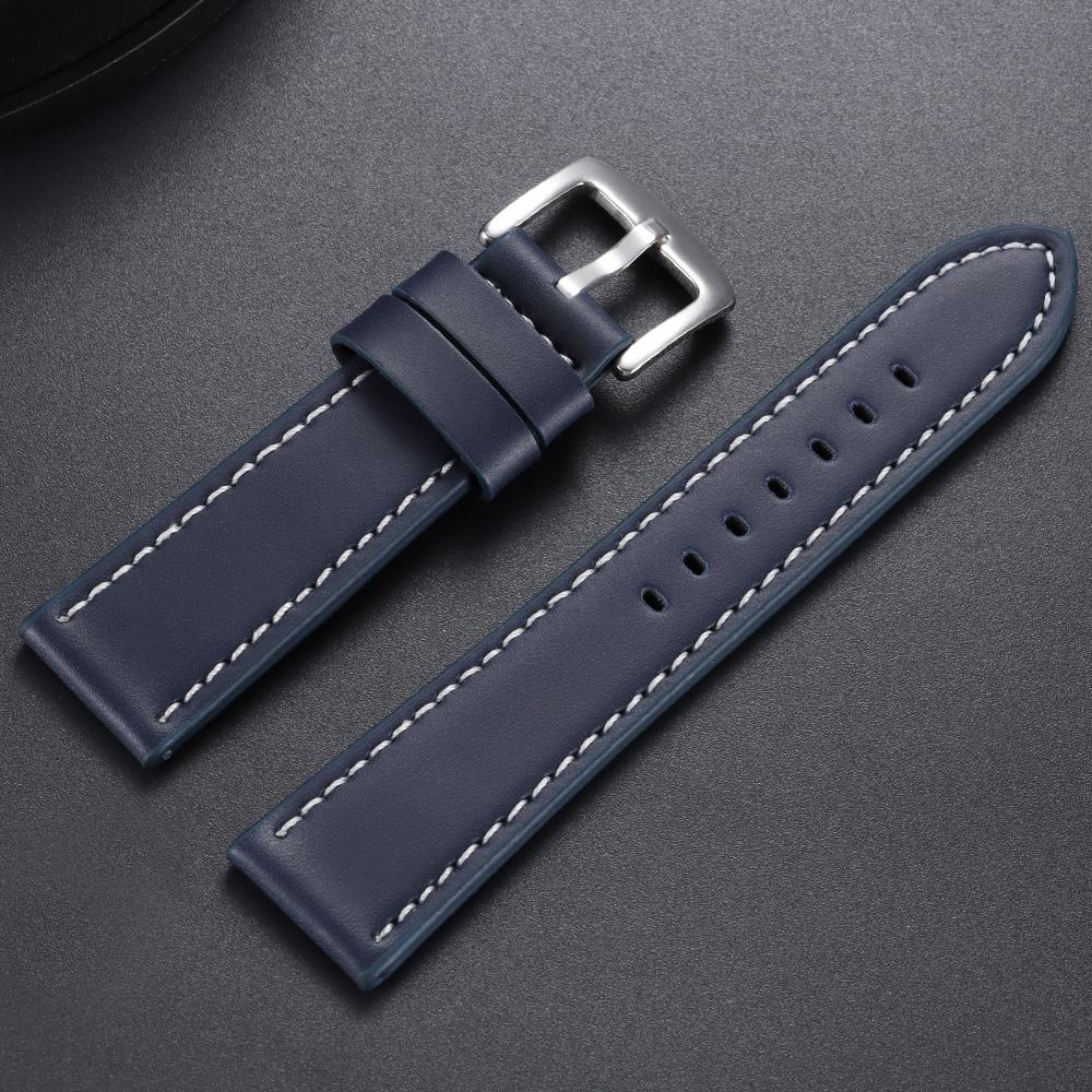 18mm 20mm 22mm 24mm Stitching Sports Watch Band Brown Genuine Leather Watch Strap Men's Steel Clasp Bracelet Universal Wristband