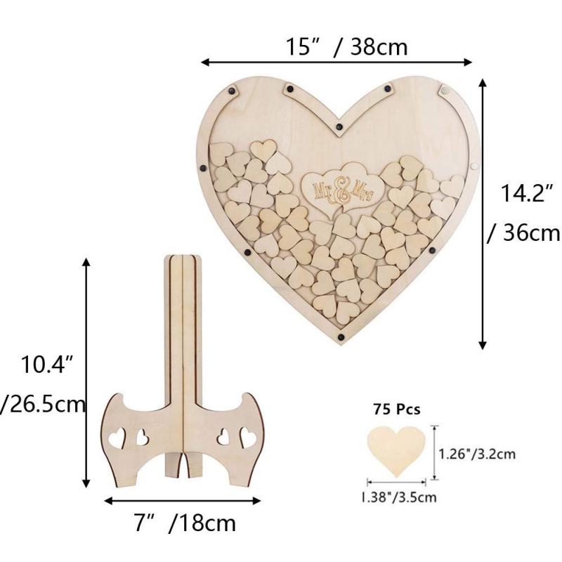 Liebevoller herzförmiger hölzerner Tisch-Gästebuch-Nachrichtenblock für Hochzeitsfeier