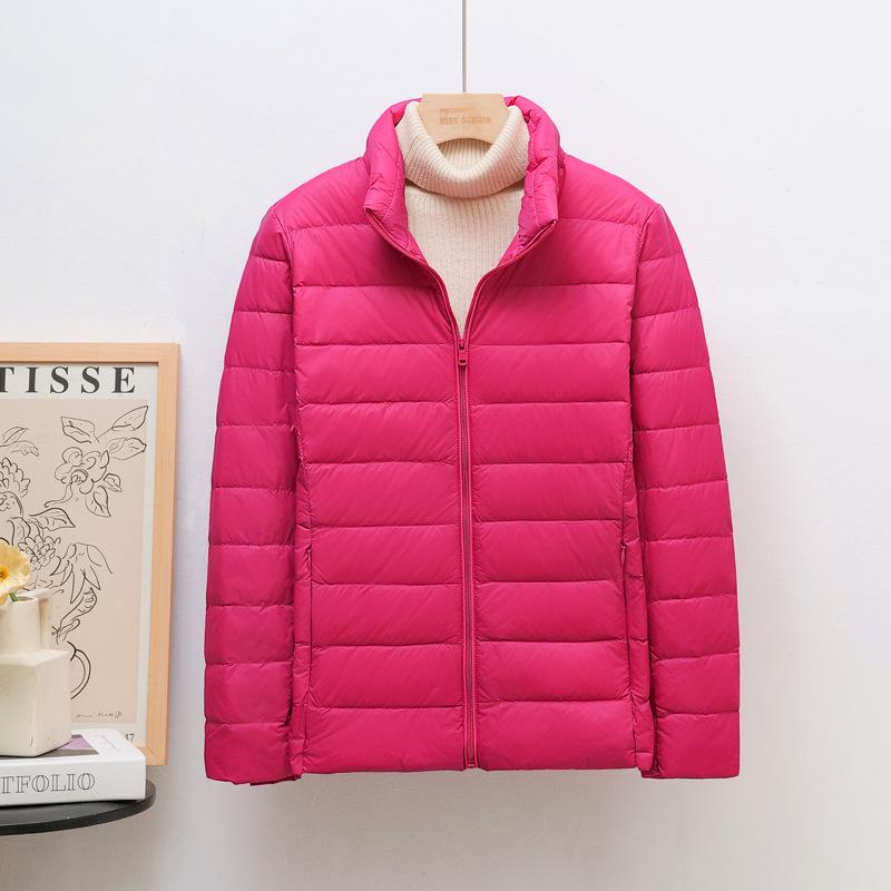 Damen Leichte Koreanischer Stil Stehkragen Kurze Daunenjacke, Übergröße, Weiße Entendaunen, Trendig K-8711