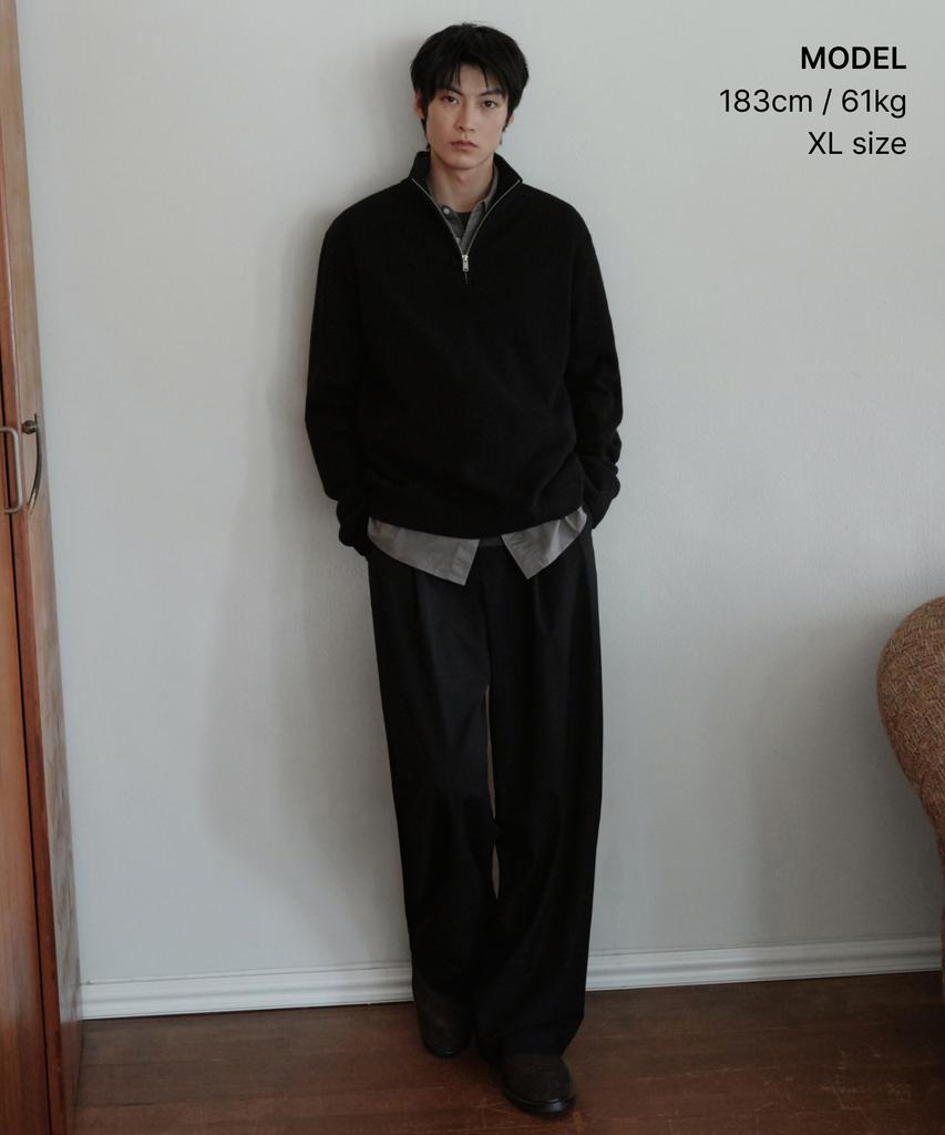 Musinsa Standard [Victoria Wool] Minimal Ribbed Quarter Zip Sweater [Black]