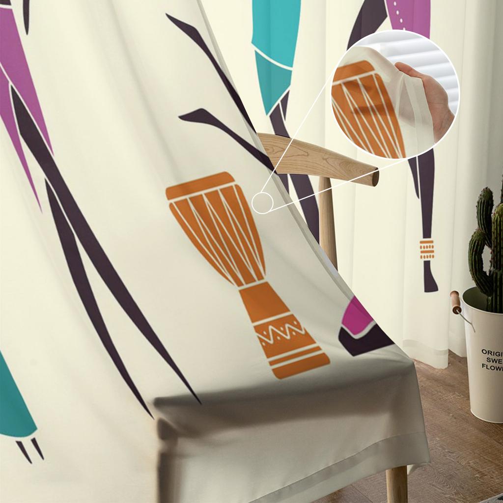 African Woman Ancient Bottle Ethnic Sheer Curtains for Living Room Decoration Window Curtains Kitchen Tulle Voile Curtains