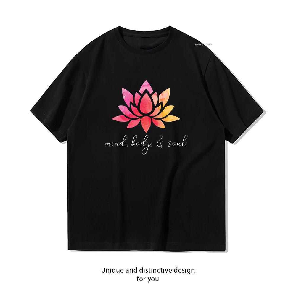 

Yoga Lotus mind body and soul tshirt Women Unisex Casual cotton graphic t shirts Oneck Breathable ropa hombre S