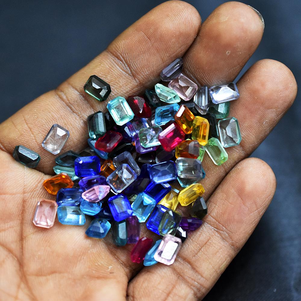 Natural Mixed Color Sapphire Loose Gemstone 18 Pcs 9x6 Mm Emerald Cut Lot September Birthstone Gift