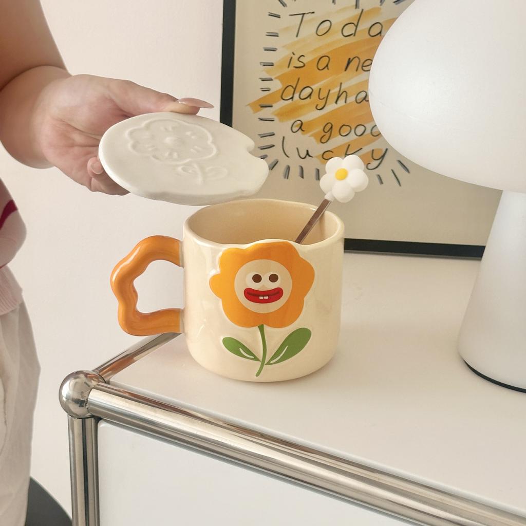 Birthday Gift for Girls Practical Ceramic Mug with Lid Spoon Cup Couple Home Breakfast Coffee Milk Cup