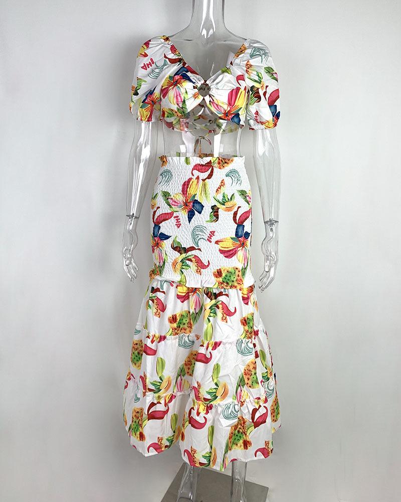 Autumn 2026 European-American Color Block Print Vest & High Waist Split Long Skirt Set 661