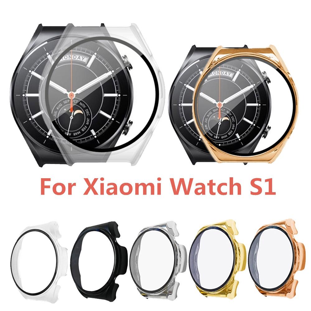 Xiaomi Watch S1 İçin Tam Koruyucu Kılıf Ekran Koruyucu Kılıf Kapak PC Kaplama Sert Kabuk Temperli Cam Film Aksesuarları