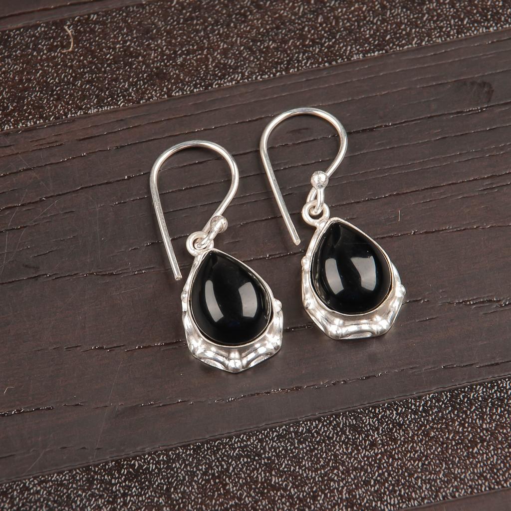 Black Tourmaline Gemstone 925 Sterling Silver Jewelry Handmade Earrings 1.30" EE-3-19
