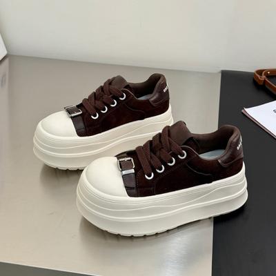 Ultra-lightweight Leather Thick-soled Muffin Shoes Women's Autumn Models, Small People's Height-increasing Belt Buckle Fashion Casual Shoes