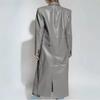 Trench Coat Genuine Lambskin Leather Handmade Stylish Grey Designer Women's Long