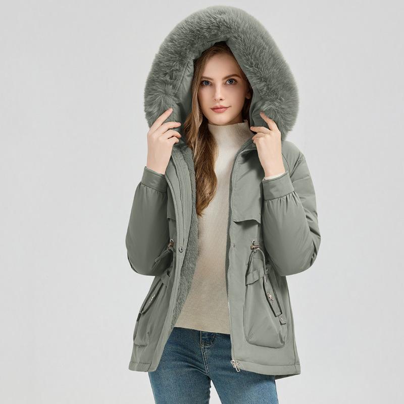 Winter New Hooded Parka Cotton Coat Versatile Simple Detachable Fur Collar Jacket
