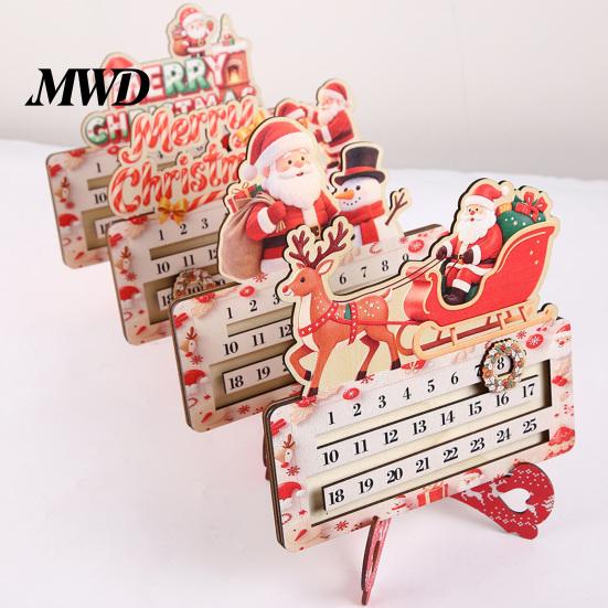 Creative Christmas Gift Wooden Countdown Calendar for Desk, Rustic Holiday Decoration with Reusable Sliding Date Marker, Living Room Fireplace