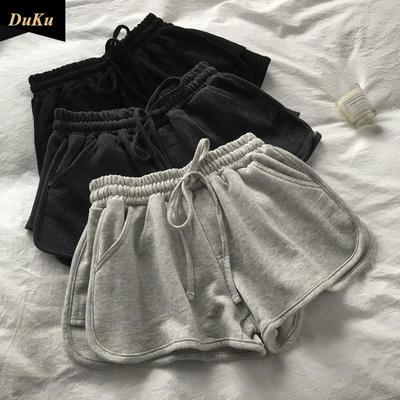 Graue Sportshorts für Damen, Sommer, lockere Oberbekleidung, Laufen, schwarz, Zuhause, lässig, Hose mit weitem Bein, Hotpants