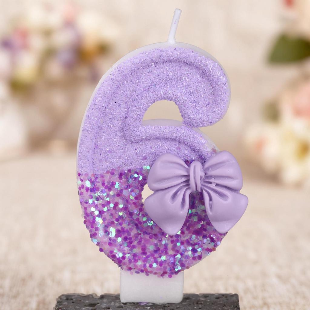 Purple Bow Digital Birthday Cake Candle