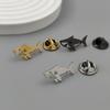 Cartoon Fun Shark Gold Brooch Flat Cutting Badge Men's Suit Shirt Cufflinks