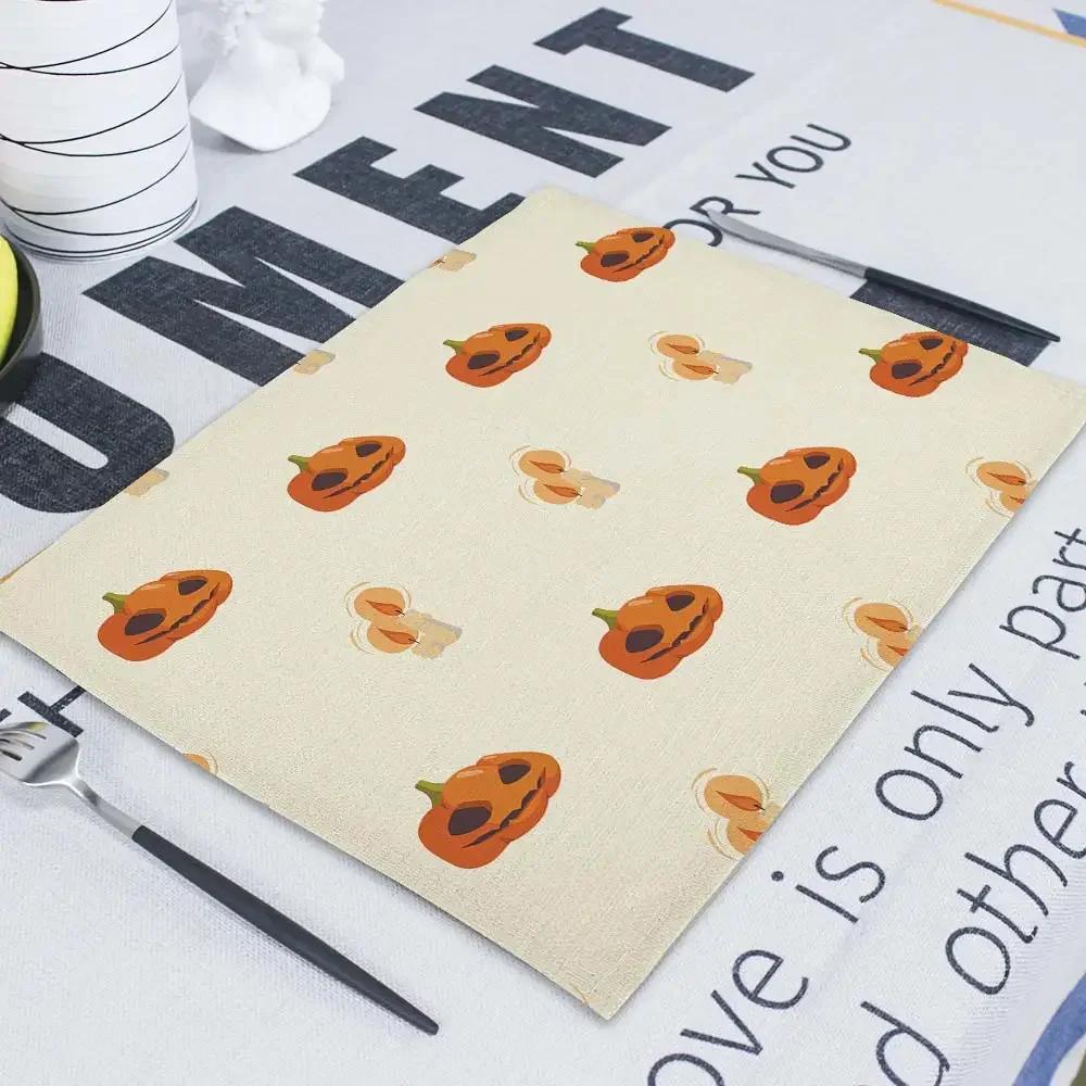 

1PC Horror Pumpkin Table Mat Happy Halloween Under Cup Pad Coaster Under Hot Kitchen Placemat Table Mats Dining Mat for Bowl 1PC 30x45CM