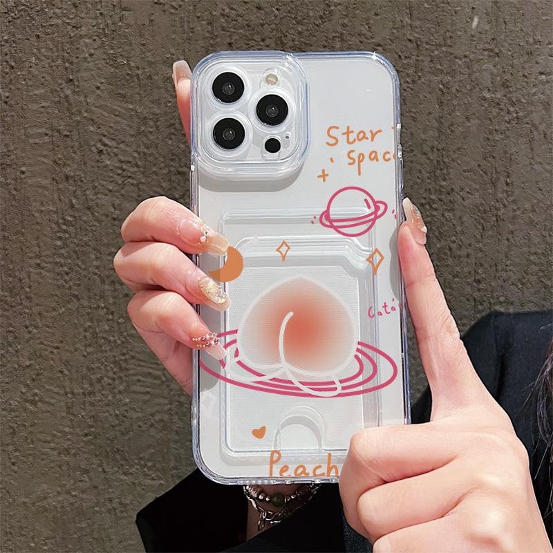 Card Slot Holder Silicone Wallet Pocket Case For Oppo Reno 12F 13F Xiaomi Redmi Note 14 13 Samsung A54 A24 A34 iPhone 13 17 Cover Clear Phone Bumper
