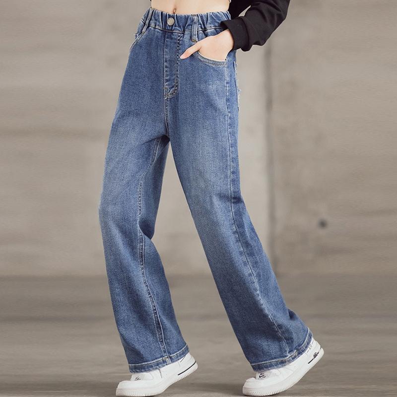 Dětské dívčí džíny, kalhoty, džínové oblečení, kalhoty, dětské kalhoty, volné džínové kalhoty se širokými nohavicemi