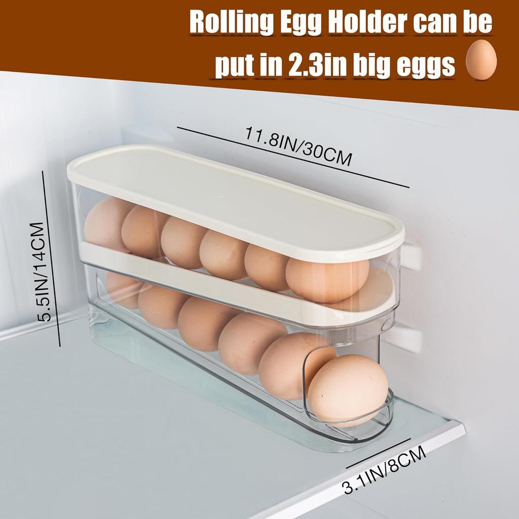 Egg Holder Dispenser for Refrigerator, Automatic Rolling Egg Storage for Refrigerator Space Saving Egg Tray For Fridge Organizer