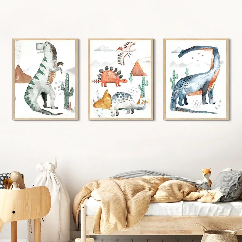 Cute Dinosaur Animals Triceratops Tyrannosaurus Minimalist Wall Art Canvas Painting Posters for Living Room Modern Home Decor