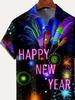 Men'S Casual Short-Sleeve Shirt with a Fireworks Pattern - 3D Design for New Year And Christmas, Made of Polyester, Woven, Non-Stretch, Regular Fit,