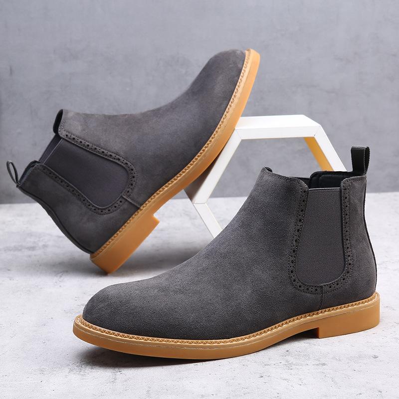 Fashion Korean Solid Color Cow Suede Ankle Boots for Men Fashion Casual Autumn New Designer Shoes Male Retro Big Size Chelsea Boots Man