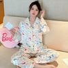 Autumn Dopamine Full Print Ice Silk Pajamas Women'S Spring And Summer Long-Sleeved Trousers Cartoon Loungewear Can Be Worn Outside