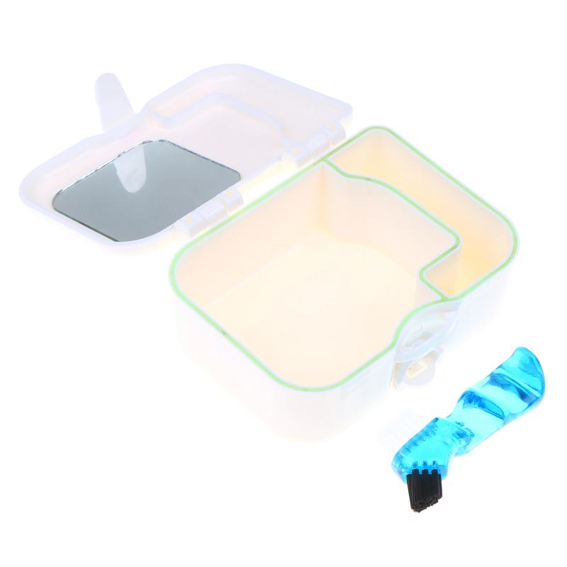 1 Set Denture And Popular Sturdy Box Kit High-Class Storage With Built In Mirror And Cleaning Brush For Daily Use