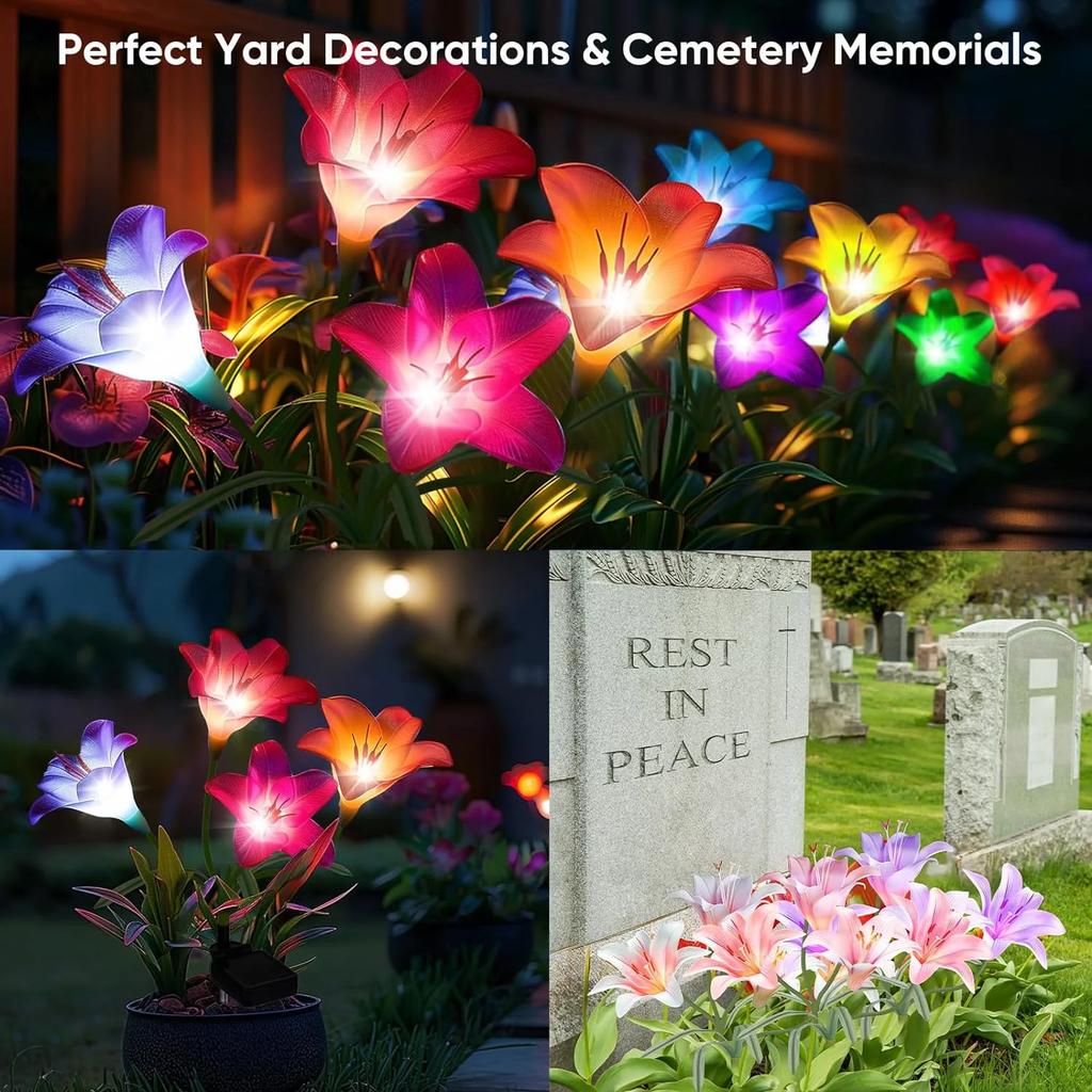 LED Solar Lily Flower Lights Outdoor Waterproof Lawn Lamp for Garden Villa Patio Home Decorative Night Lighting Landscape Lamps