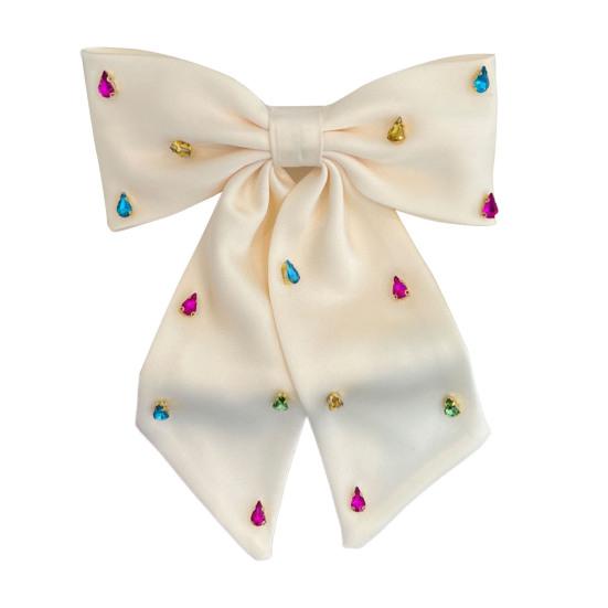 

Hairpin Big Bow Shape Smooth Satin Texture Sparkling Waterdrop Rhinestone Embellishment Hair Clip Daily Dating Hair Accessory белый