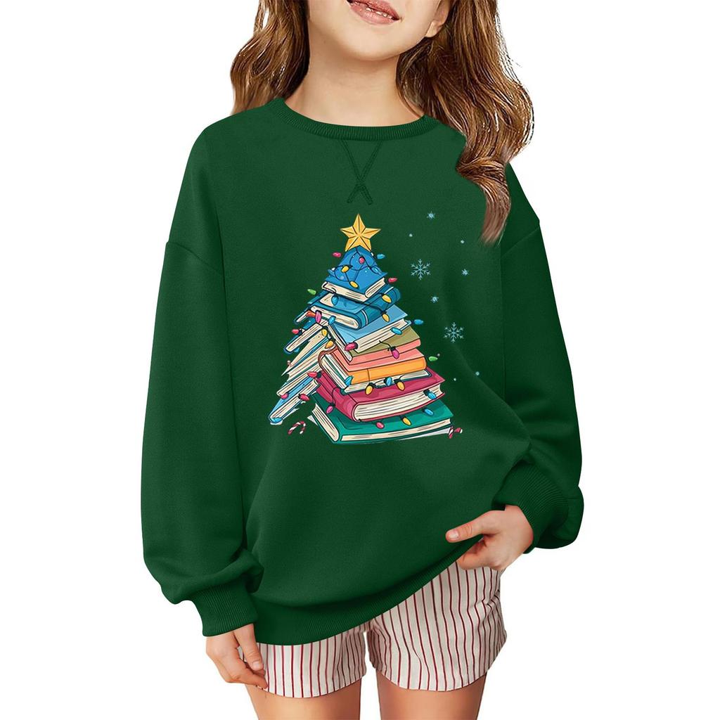 Children's Fashionable Casual Long-sleeved Loose Christmas Print Pullover Sweatshirt