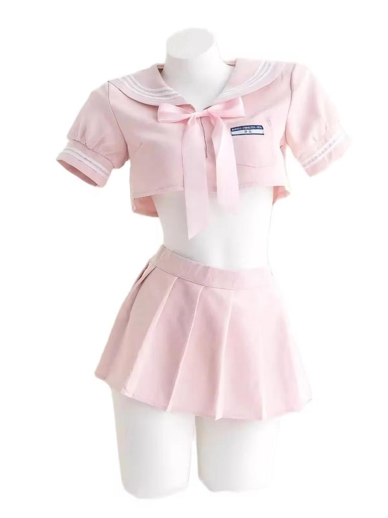 2024 New Japanese Anime School Girl Cosplay Student Sailor JK Uniform Skirt Sets Sweet Short Sleeve Crop Tops Navy Lingerie Set