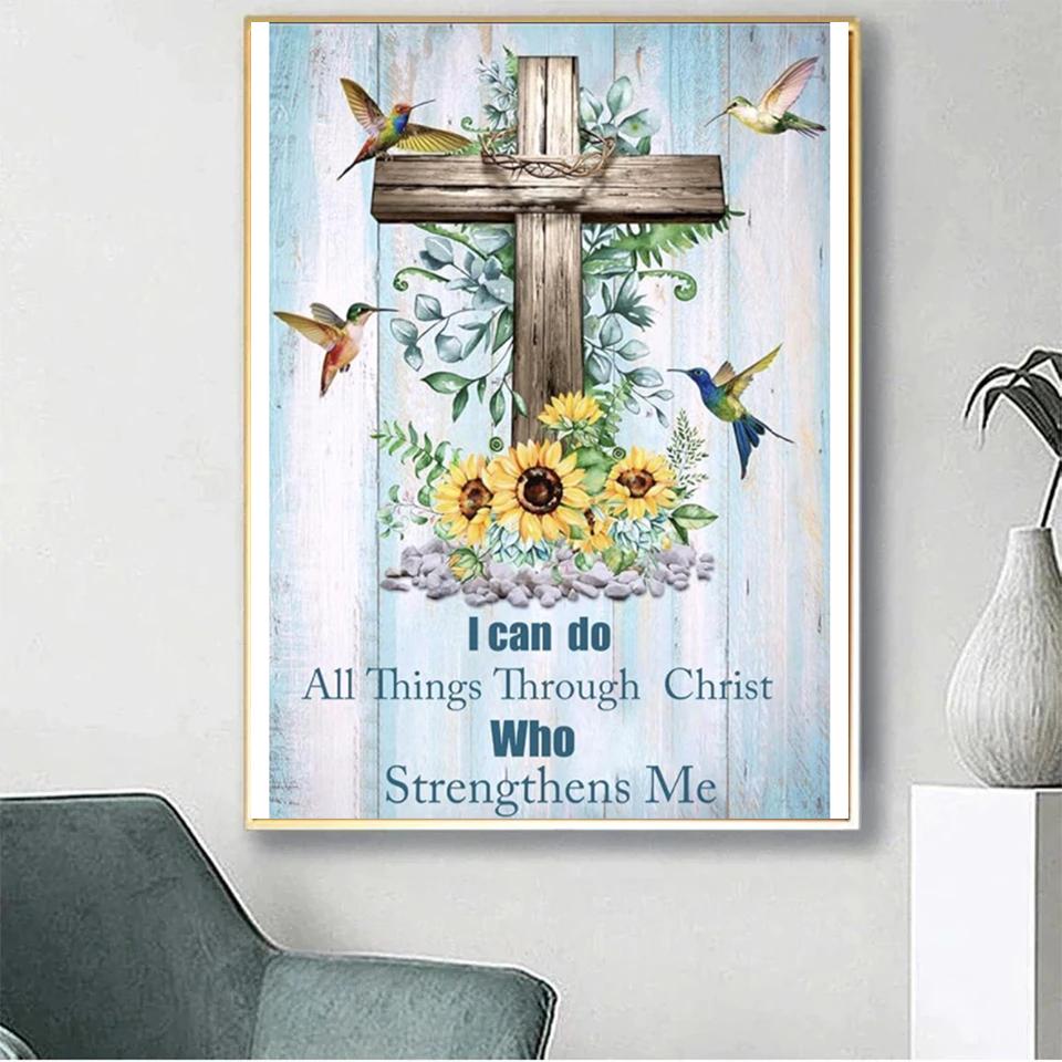 DIY Religious 5D Diamond Painted Full Round Square Diamond Cross Art Embroidery Set Mosaic Picture Living Room Home Decoration