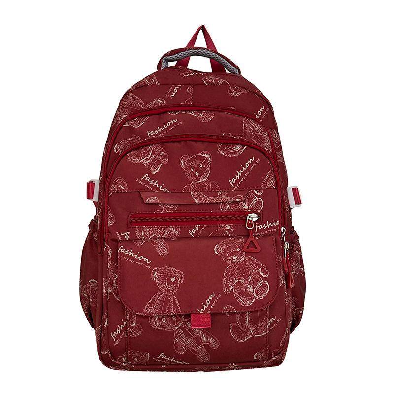 School bag girls junior high school print bear design backpack 2025 new outdoor sports backpack fashion travel bag