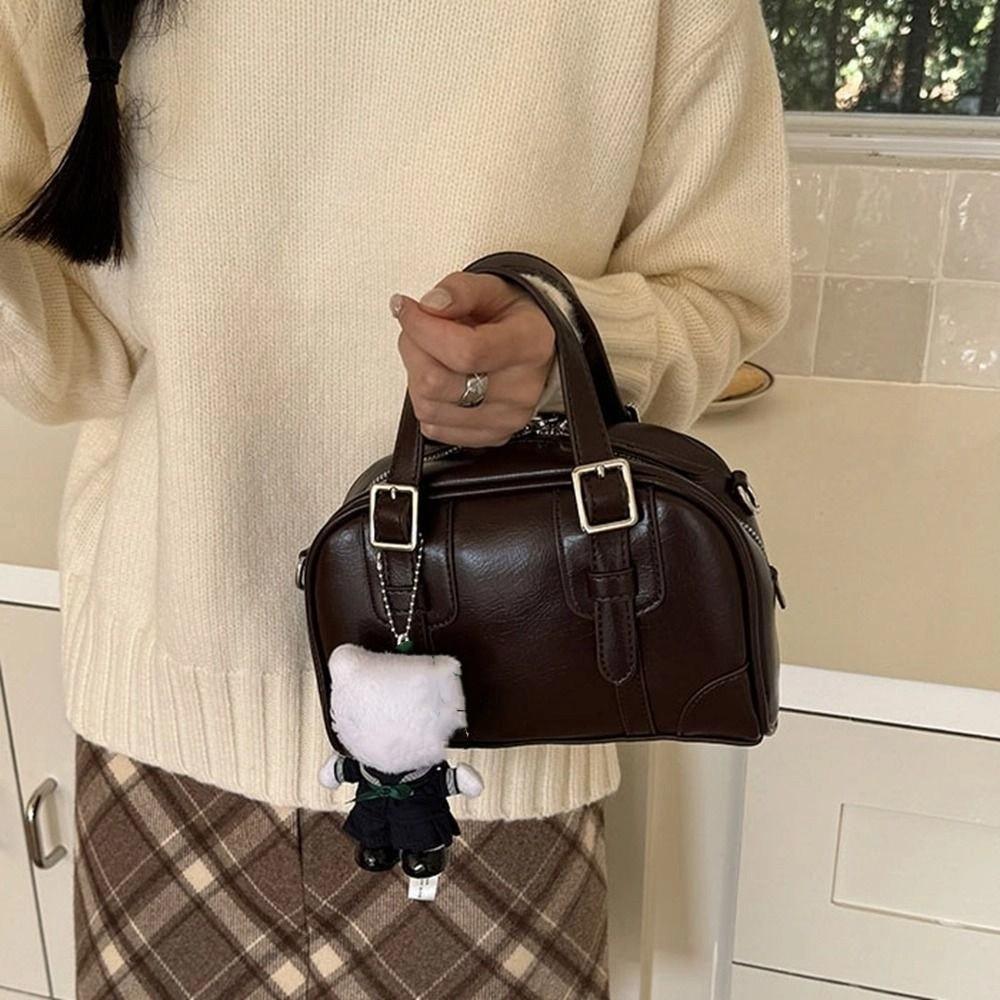 Shoulder Bag Retro Handbag PU Leather Boston Bag Elegant PU Bowling Bag  Girls/Female
