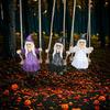 Ghost and Witch Pendant Set: Black-Clad Ghost Swing, White-Clad Ghost with Cat, Purple-Clad Witch for Courtyard & Garden Decor