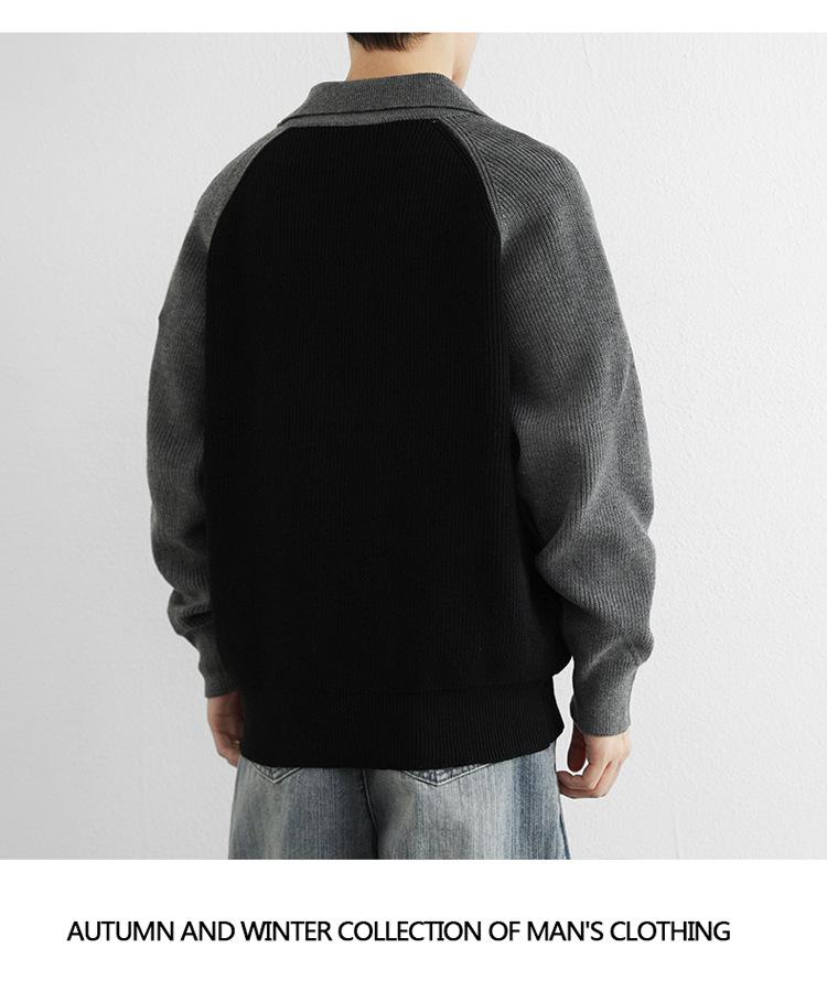 Men's 2025 Color-Block Knit Sweater Coat: Trendy Autumn/Winter Loose, Lazy Style with Half-Button and Turn-Down Collar