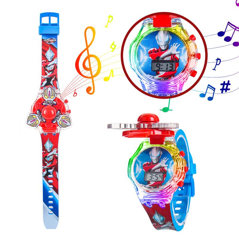 Children's Cartoon Music Watch with Seven-Color Luminous Spinning Gyro Toy