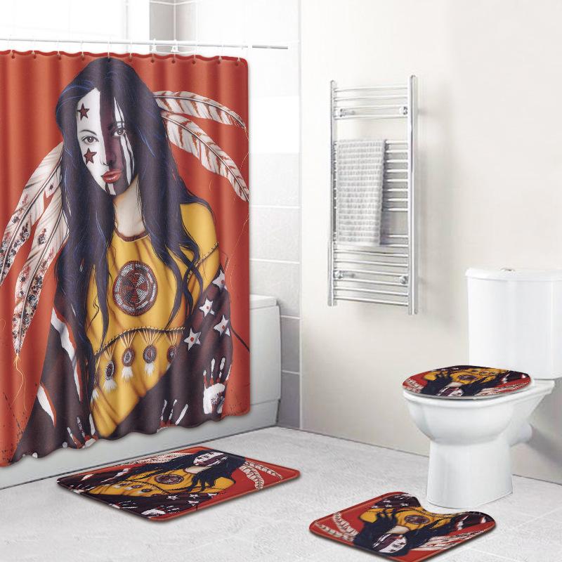 Abstract Art Bathroom Non-Slip And Anti-Mildew Floor Mat Shower Curtain Combination Carpet Couple Human Body